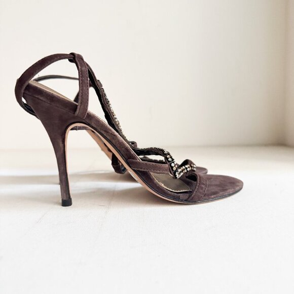 Vintage Aldo Brown Suede Rhinestone Heels 38 - Picture 4 of 10